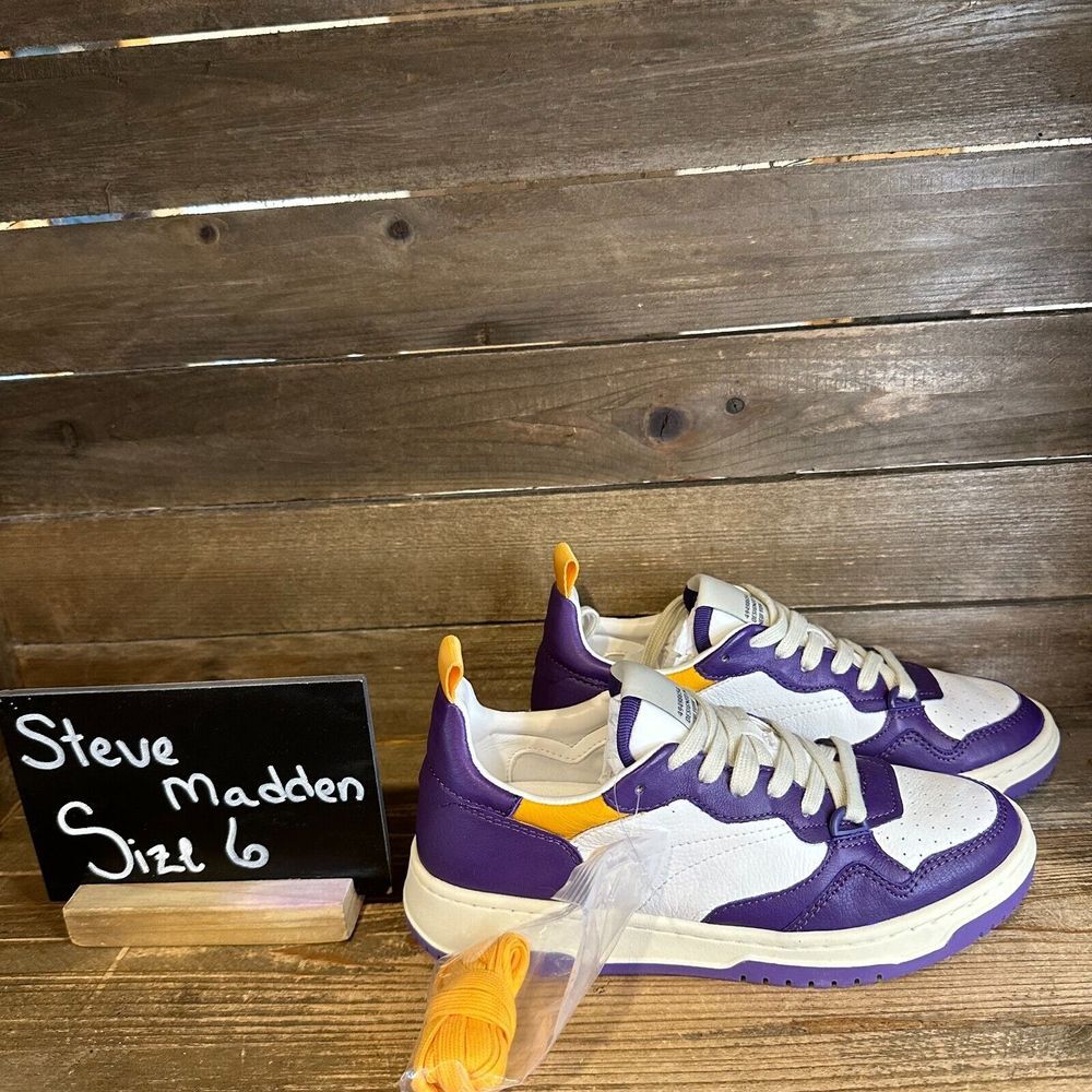 NIB Womens Steve Madden Everlie Purple Leather Low Casual Sneakers Shoes Size 6